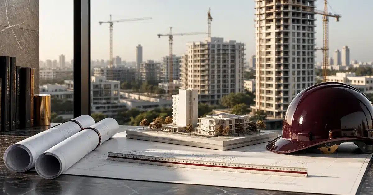 תכניות אדריכליות, מודל בנייה ואתר בנייה